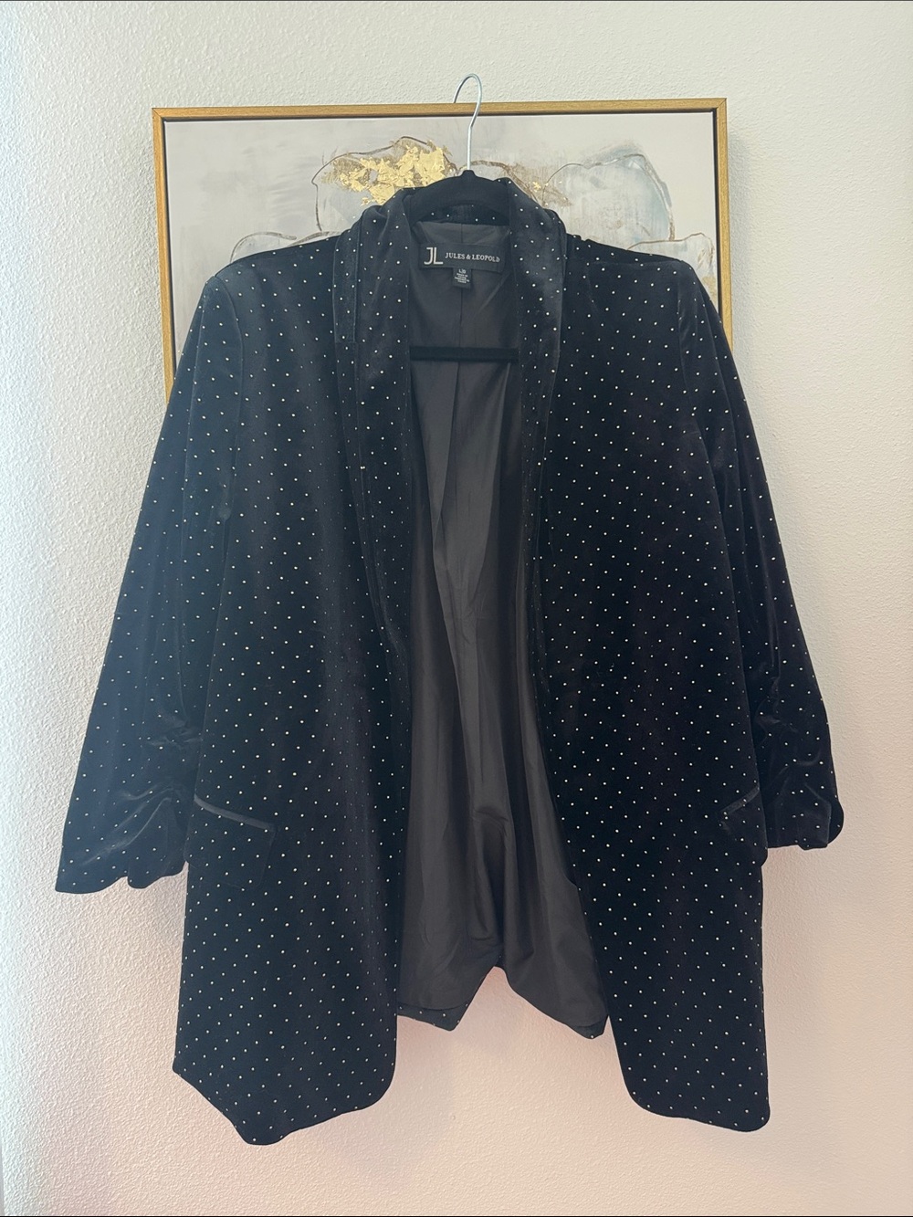 6/14 Jules & Leopold Black Velvet Blazer with gold Stud Dots